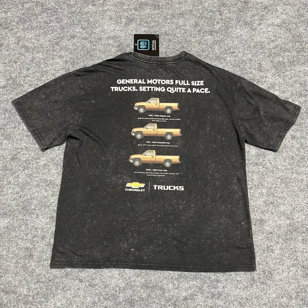 Chevrolet Trucks Shirt Men Medium Black Mineral Wash Silverado Graphic 1999-2006